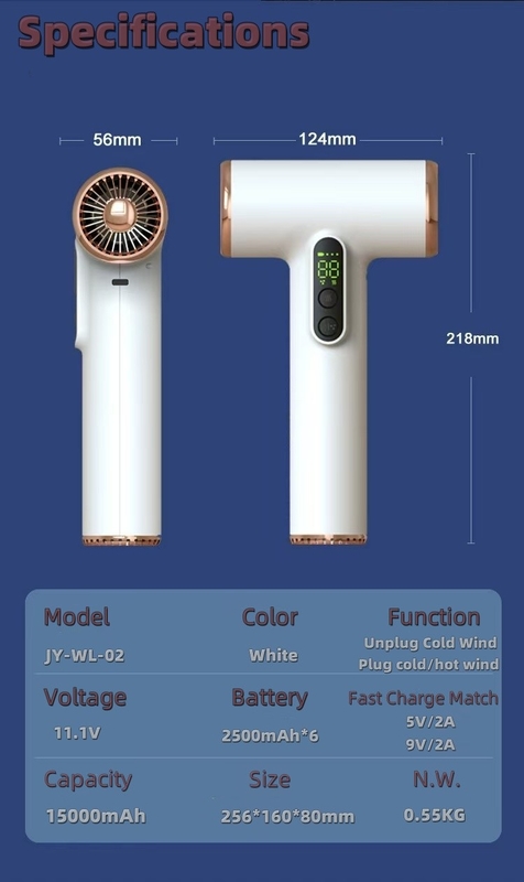 이동 크기 200W 배터리 전동 무선 헤어 드라이어 소음 성능이 낮다