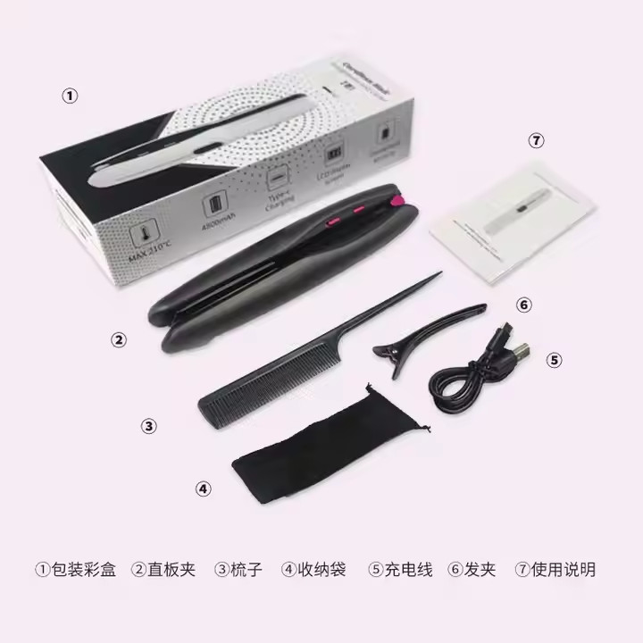 재충전 가능한 2in1 무선 헤어 라이트너 무선 라이트닝 컬링 4800mAh 배터리와 멀티 온도