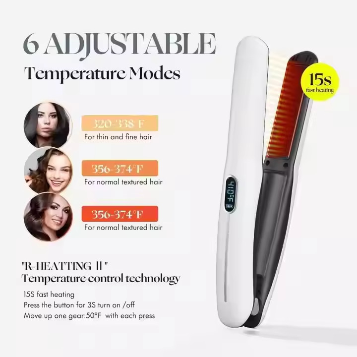 재충전 가능한 2in1 무선 헤어 라이트너 무선 라이트닝 컬링 4800mAh 배터리와 멀티 온도