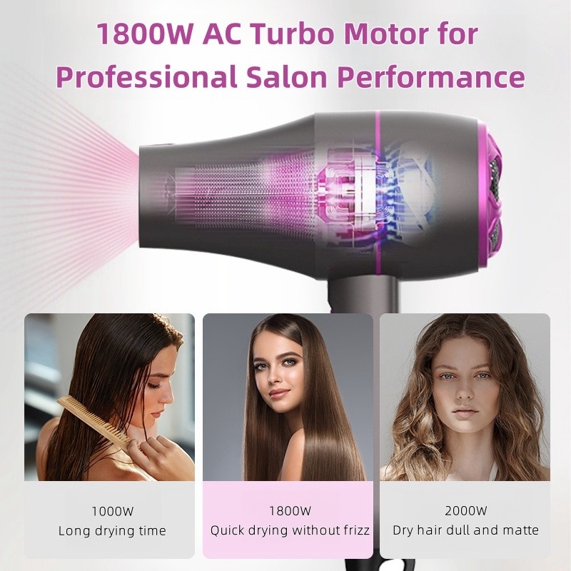 1800W AC 모터 헤어 드라이어 프로 샐러드 성능 2m 전원 코드로 Frizz 없이 빠른 건조