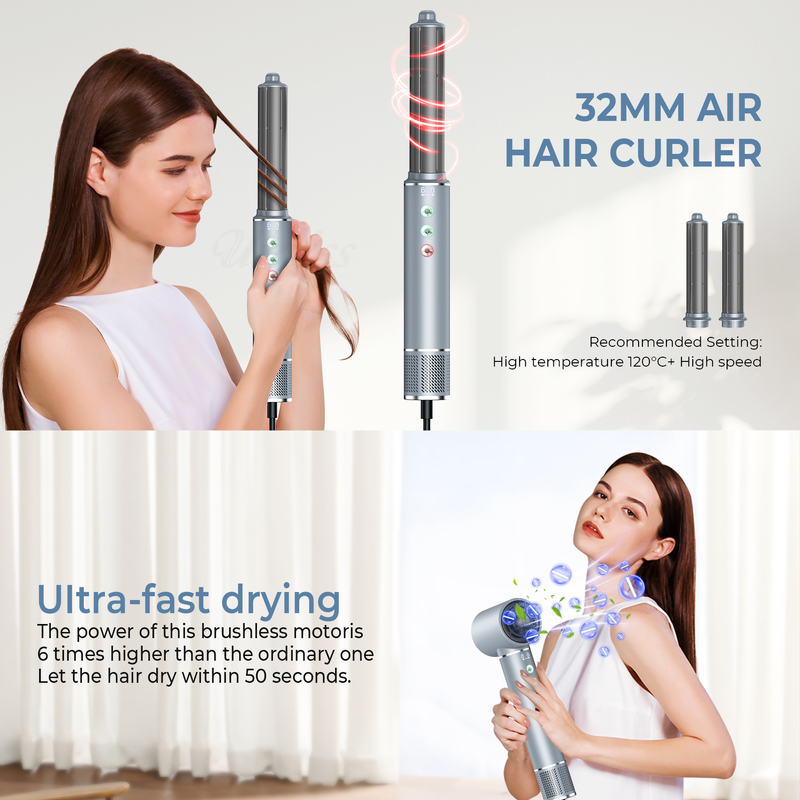 220V 5 in 1 스피드 핫 에어 스타일러 프로 프리즈 프리 스플로 드라이어 브러쉬 커울 여행 가방 3 기어 냉동으로 곧게